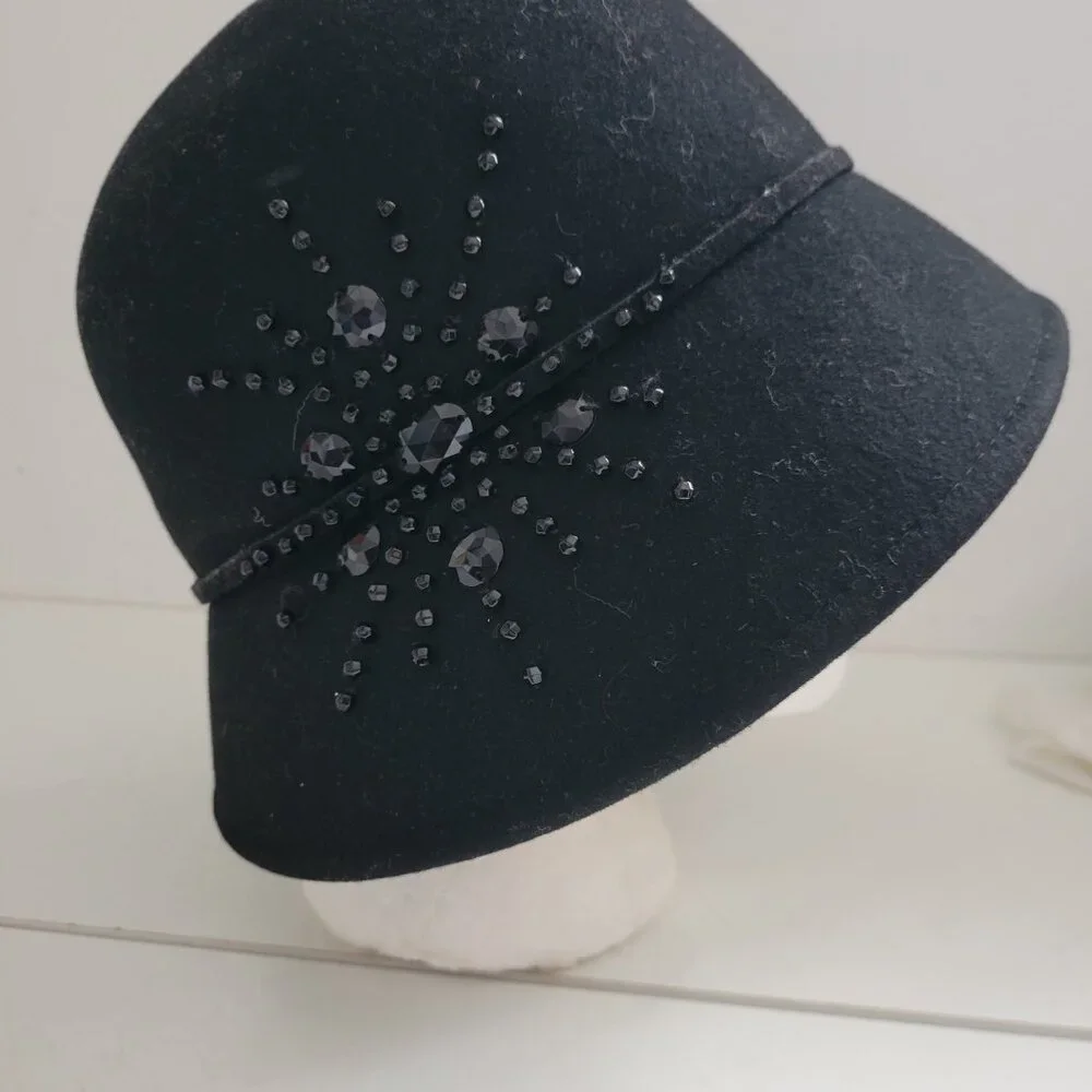 Vintage Black Wool Hat 1920's Styling bucket Hat - Picture 2 of 6